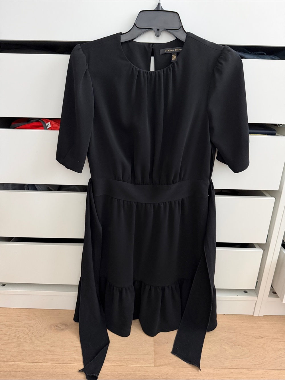 Cynthia Steffe Black Short Sleeve Waist Tie Dress